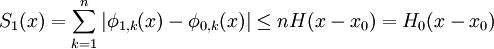 S_1(x)=\sum_{k=1}^n |\phi_{1,k}(x)-\phi_{0,k}(x)|\le nH(x-x_0)=H_0(x-x_0)