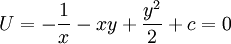 U=-\frac1x-xy+\frac{y^2}2+c=0