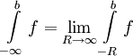\int\limits_{-\infty}^b f=\lim_{R\to\infty}\int\limits_{-R}^b f