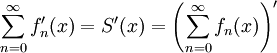 \sum_{n=0}^\infty f_n'(x)=S'(x)=\left(\sum_{n=0}^\infty f_n(x)\right)'