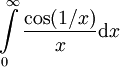 \int\limits_0^\infty\frac{\cos(1/x)}x\mathrm dx