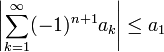\left|\sum_{k=1}^\infty (-1)^{n+1}a_k\right|\leq a_1
