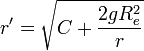 r'=\sqrt{C+\frac{2gR_e^2}{r}}