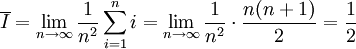 \overline I=\lim_{n\to\infty}\frac1{n^2}\sum_{i=1}^n i=\lim_{n\to\infty} \frac1{n^2}\cdot\frac{n(n+1)}2=\frac12