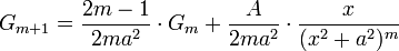 G_{m+1}=\frac{2m-1}{2ma^2}\cdot G_m + \frac{A}{2ma^2}\cdot\frac{x}{(x^2+a^2)^m}