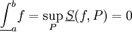 \underline\int_a^b f=\sup_P \underline S(f,P)=0