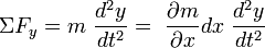 \Sigma F_y=m\ \frac{d^2 y}{dt^2}=\ \frac{\partial m}{\partial x} dx \ \frac{d^2 y}{dt^2} 