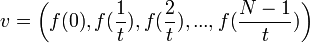v=\left(f(0),f(\frac{1}{t}),f(\frac{2}{t}),...,f(\frac{N-1}{t})\right)