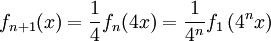 f_{n+1}(x)=\frac14f_n(4x)=\frac1{4^n}f_1\left(4^nx\right)