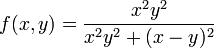 f(x,y)=\frac{x^2y^2}{x^2y^2+(x-y)^2}