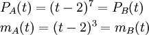 \begin{align}
  & P_{A}(t)=(t-2)^{7}=P_{B}(t) \\ 
 & m_{A}(t)=(t-2)^{3}=m_{B}(t) \\ 
\end{align}