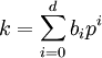 k=\sum_{i=0}^d b_i p^i