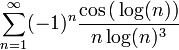 \sum_{n=1}^\infty(-1)^n\frac{\cos\big(\log(n)\big)}{n\log(n)^3}