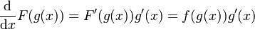 \frac{\mathrm d}{\mathrm dx} F(g(x))=F'(g(x))g'(x)=f(g(x))g'(x)