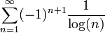 \sum\limits_{n=1}^\infty (-1)^{n+1}\frac1{\log(n)}