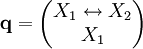 \mathbf q=\begin{pmatrix}X_1\leftrightarrow X_2\\X_1\end{pmatrix}