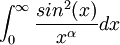 \int_0^\infty\frac{sin^2(x)}{x^\alpha}dx