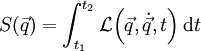 S(\vec q)=\int_{t_1}^{t_2}\mathcal L\!\left(\vec q,\dot\vec q,t\right)\mathrm dt