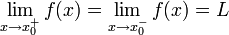 \lim_{x\to x_0^+}f(x)=\lim_{x\to x_0^-}f(x)=L