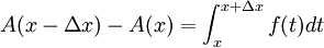 A(x-\Delta x)-A(x)=\int_{x}^{x+\Delta x}f(t)dt