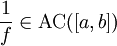 \frac{1}{f} \in \text{AC} ([a,b])