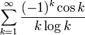 \sum_{k=1}^\infty\frac{(-1)^k\cos k}{k\log k}