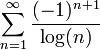\displaystyle\sum_{n=1}^\infty\frac{(-1)^{n+1}}{\log(n)}