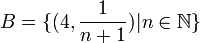 B = \{(4,\frac{1}{n+1}) | n\in \mathbb{N} \}