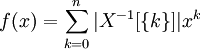 f(x)=\sum_{k=0}^n |X^{-1}[\{k\}]|x^k