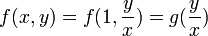 f(x,y)=f(1,\frac{y}{x})=g(\frac{y}{x})