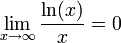 \lim\limits_{x\to\infty}\frac{\ln(x)}{x}=0